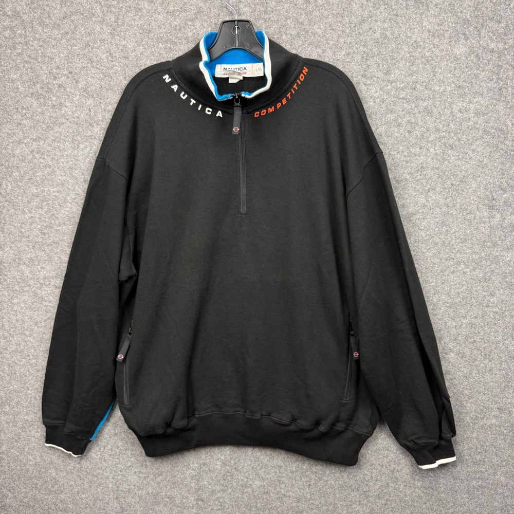 Vintage Nautica Competition Quarter Zip Sweatshirt Mens Large‎ Black Blue 90s